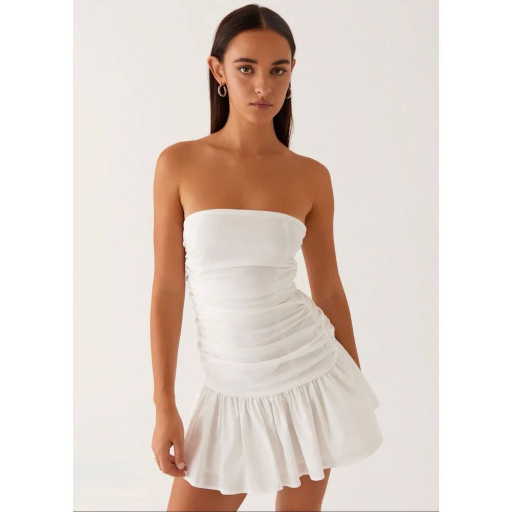 Peppermayo Carmel White Strapless Ruched Drop Waist Mini Dress 18 NWT Bride